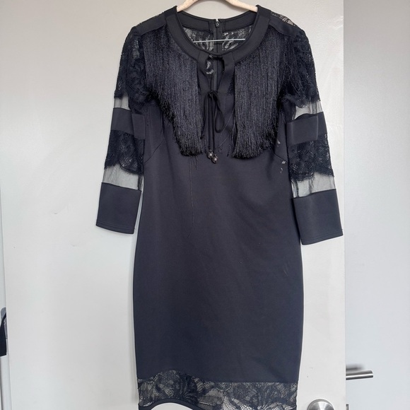 Tadashi Shoji Corisande Fringe Dress in Black Medium - Picture 4 of 6